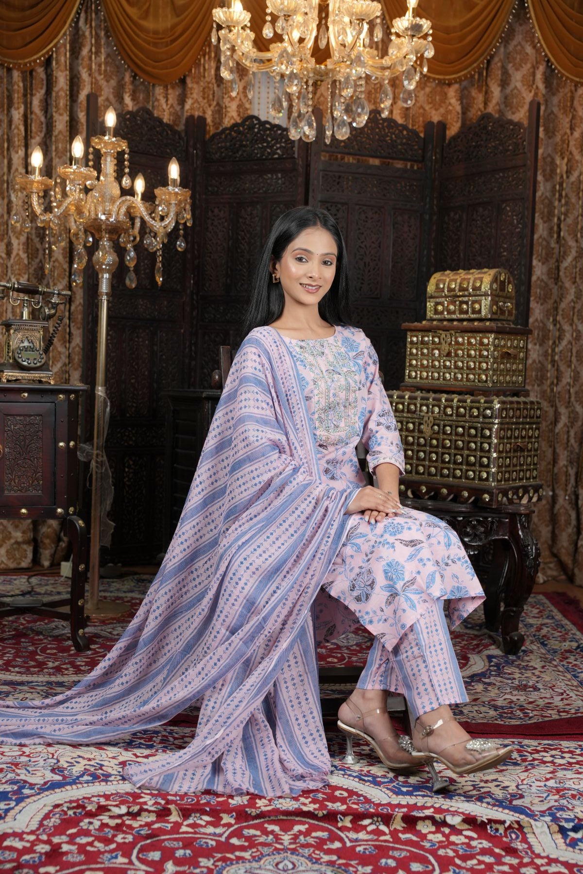 Pastel Bloom Embroided kurta set Dupatta