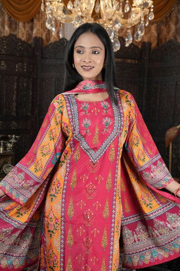 Pure Chinon Handwork Kurta set with Dupatta