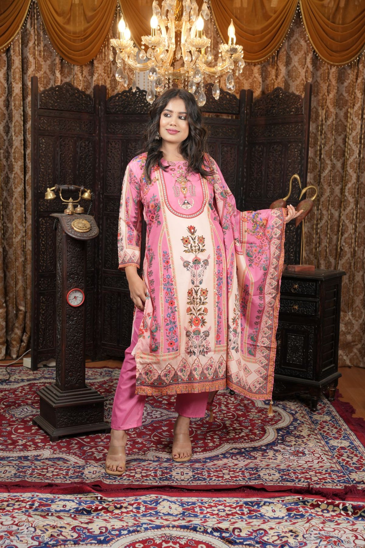 Rose Bloom Chinon kurta set with dupatta
