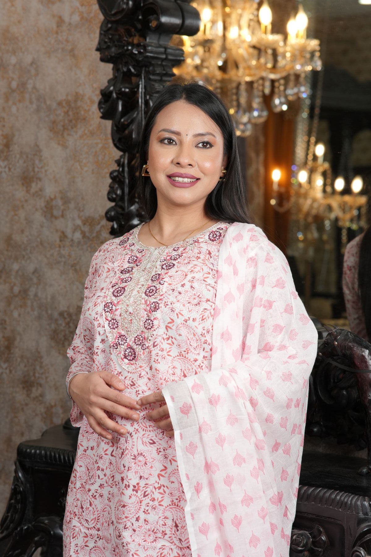 Blush Bloom Cotton Kurta Set with Dupatta