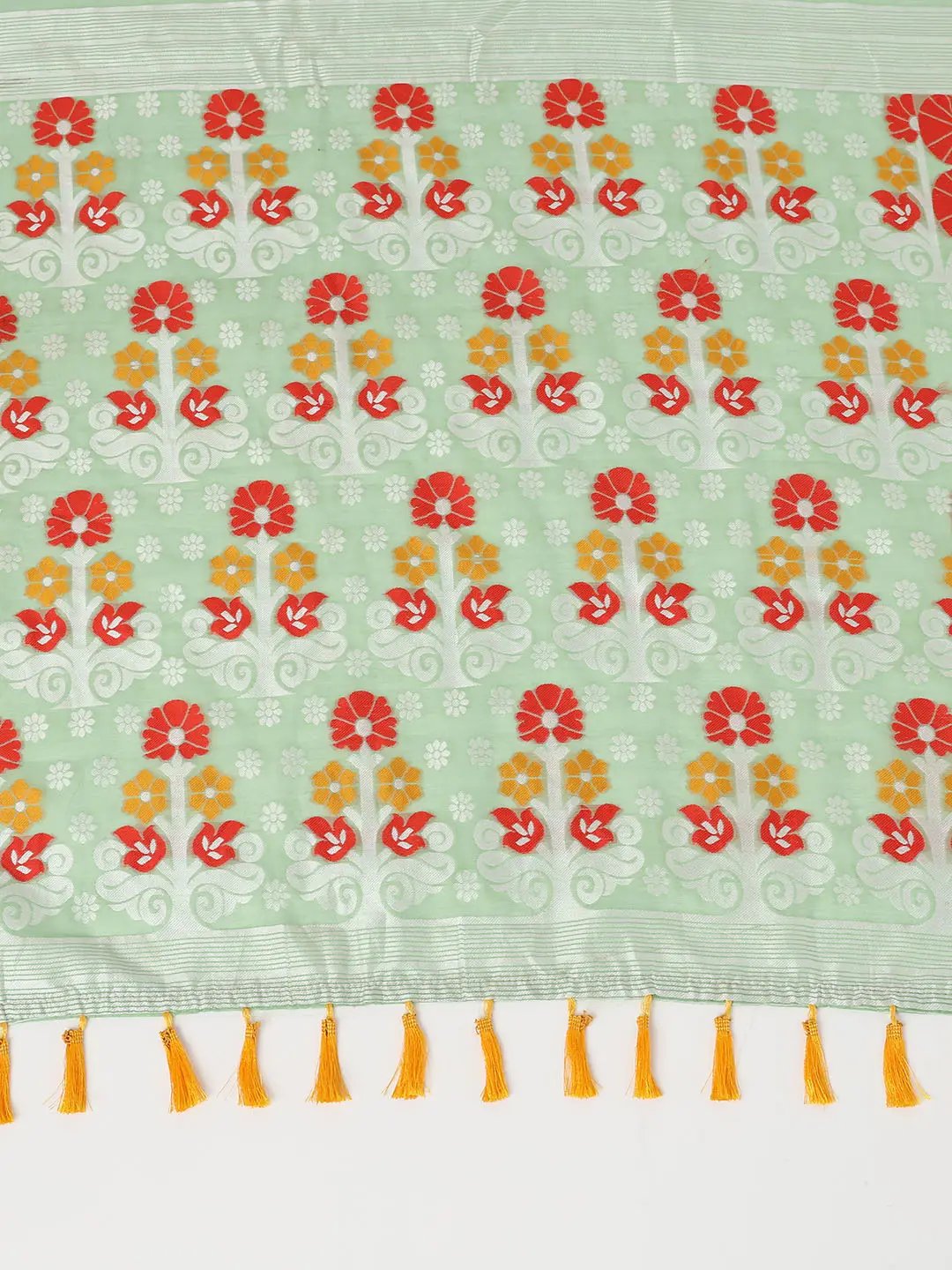 Fluorescent Green Dhakai Jamdani Cotton Silk Saree