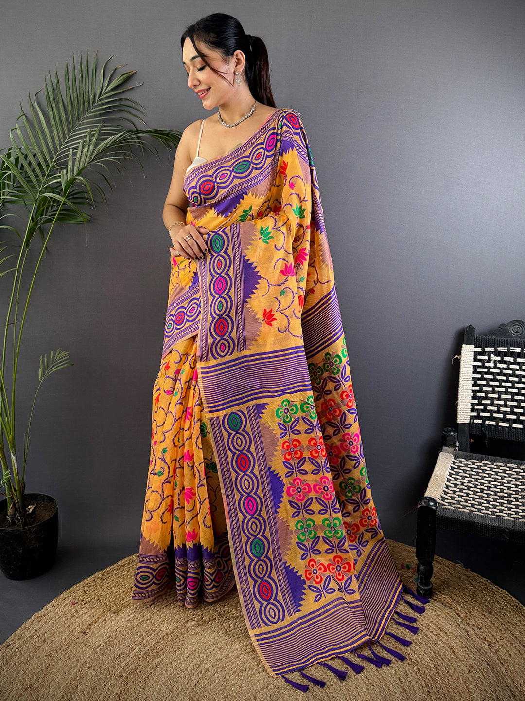 Artistry Dhakai Jamdani Cotton Silk Saree