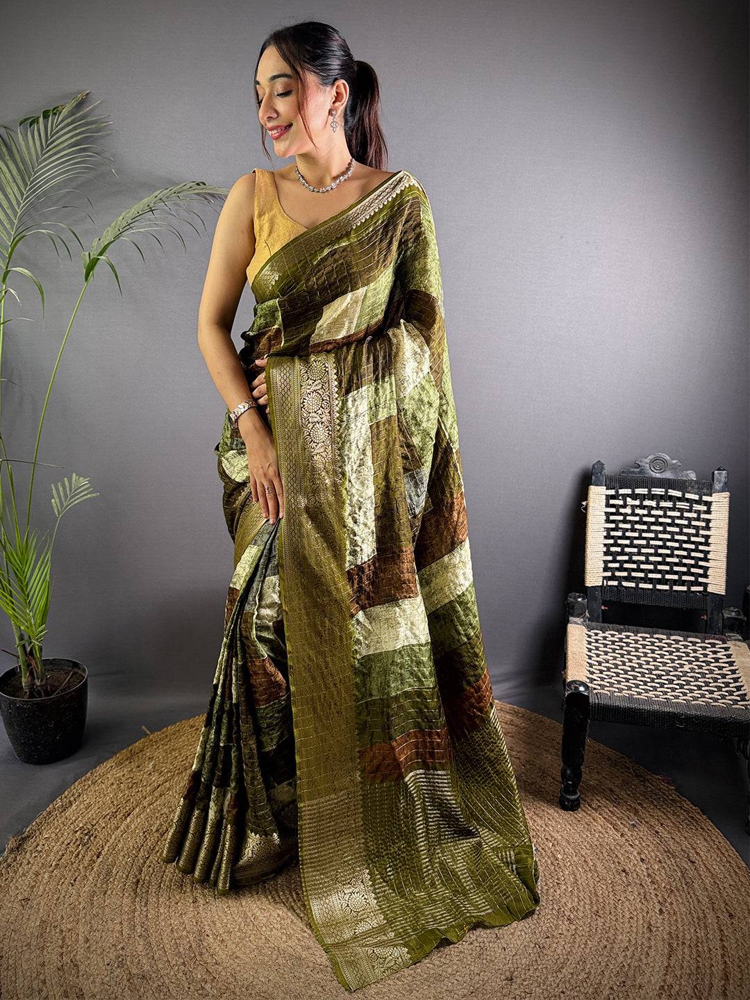 Olive Pure Viscose Abstract Printed Saree