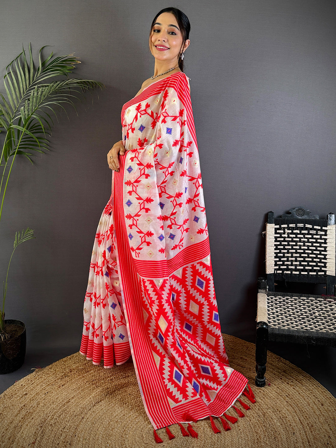 Pink Soft Dhakai Jamdani Silk Saree