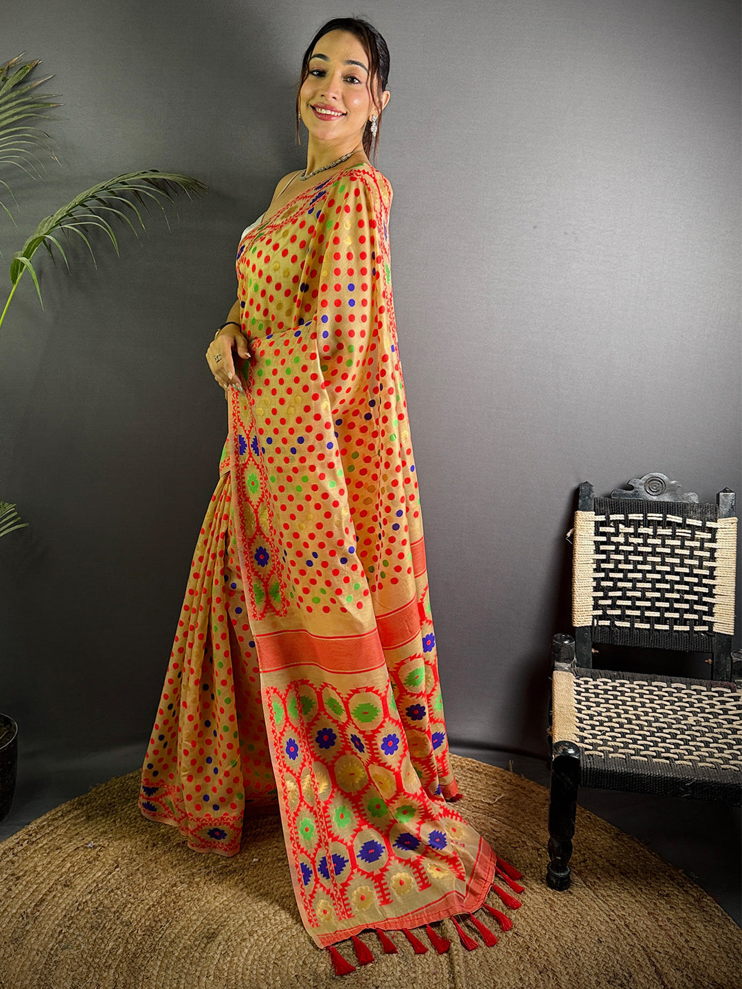 Light Orange Dhakai Jamdani Saree