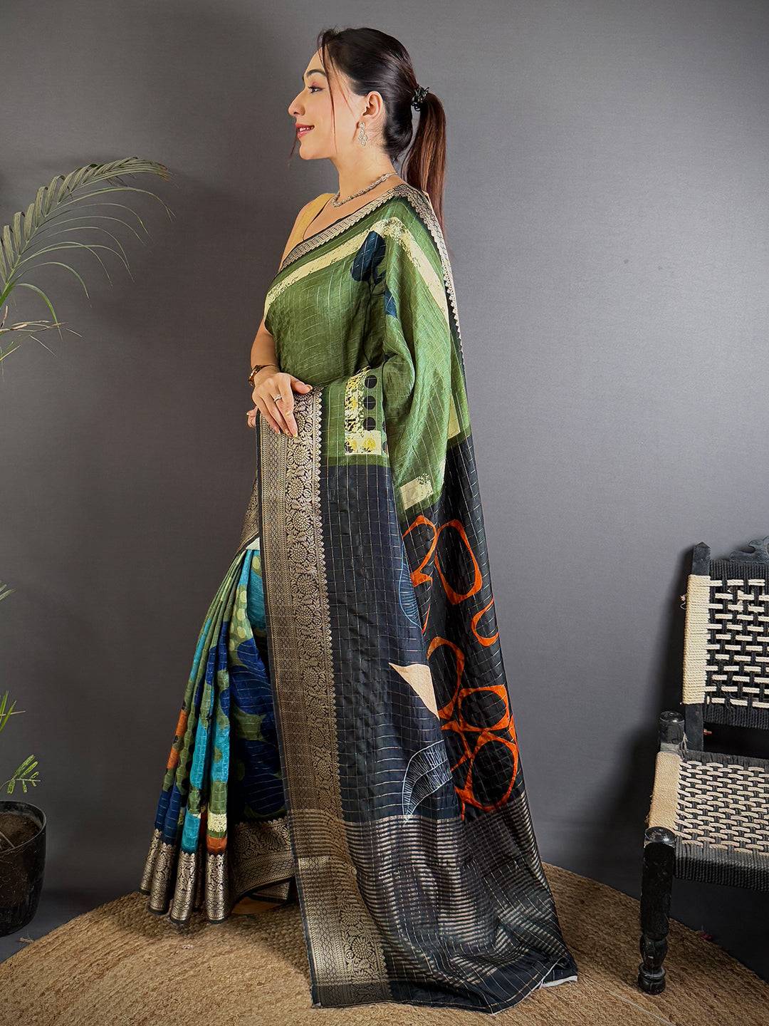 Dual Tone Pure Viscose Printed Saree