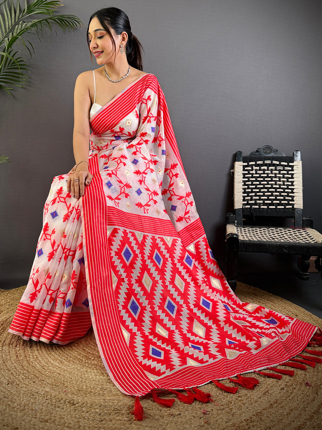 Pink Soft Dhakai Jamdani Silk Saree