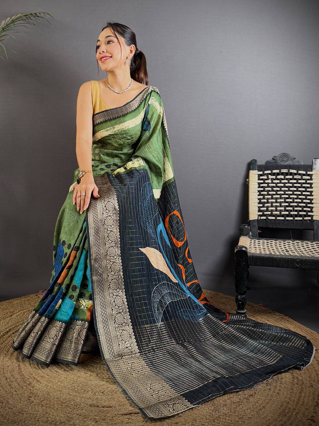 Dual Tone Pure Viscose Printed Saree