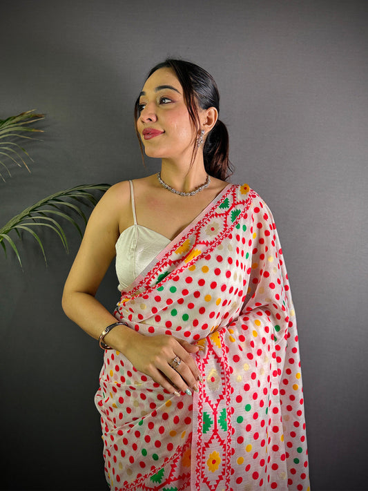 Light Red Dhakai Jamdani Saree