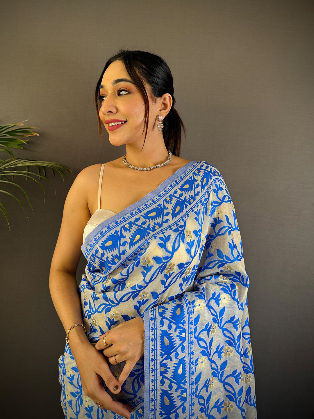 Royal Blue Soft Dhakai Jamdani Silk Saree