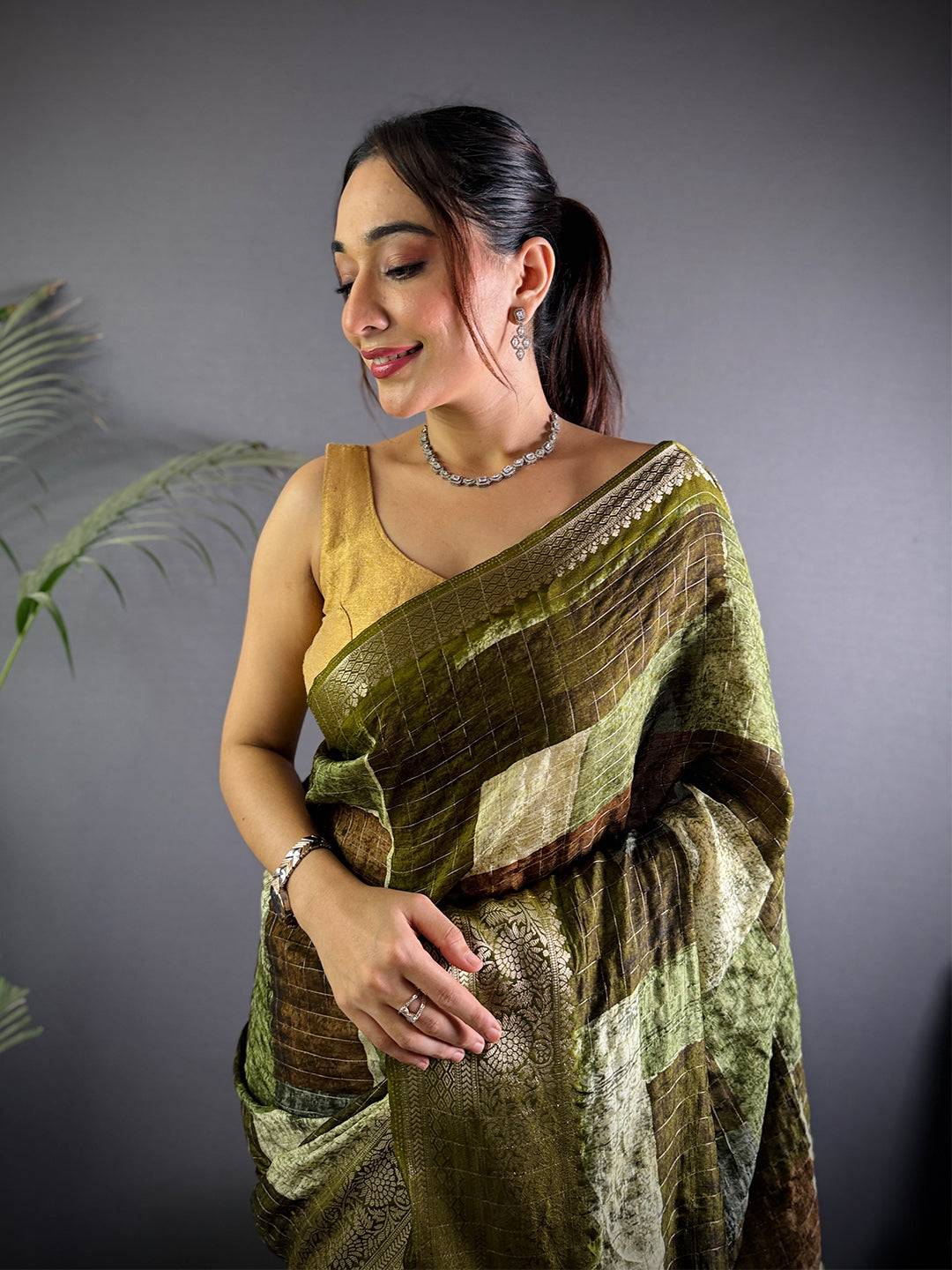 Olive Pure Viscose Abstract Printed Saree