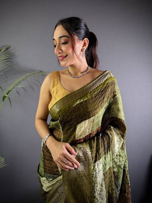 Olive Pure Viscose Abstract Printed Saree