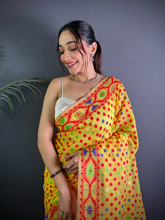Light Yellow Dhakai Jamdani Saree