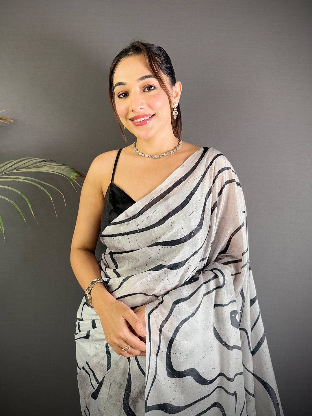 Chinnon Chiffon Abstract Foil Work Saree