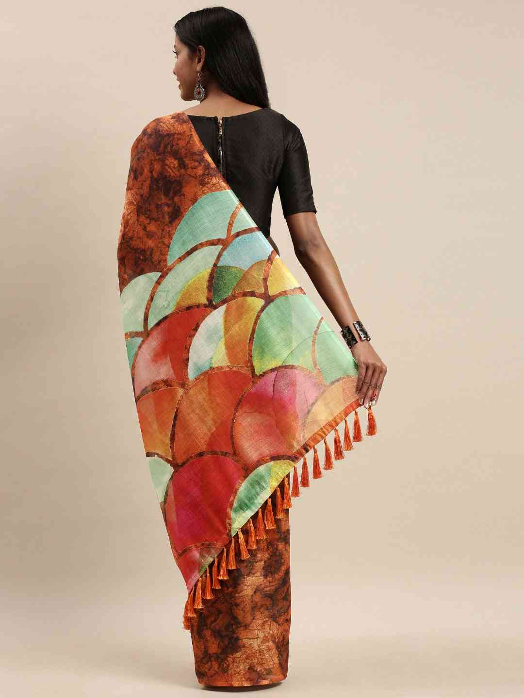 Exclusive Brown Colour Soft Linen Ombre Digital Print Festive Saree