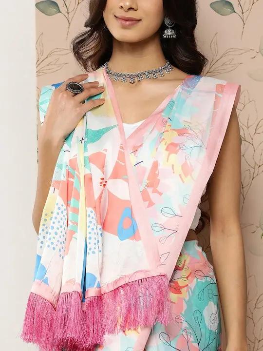 Soft Satin Georgette Pristel Colour Party Wear Saree