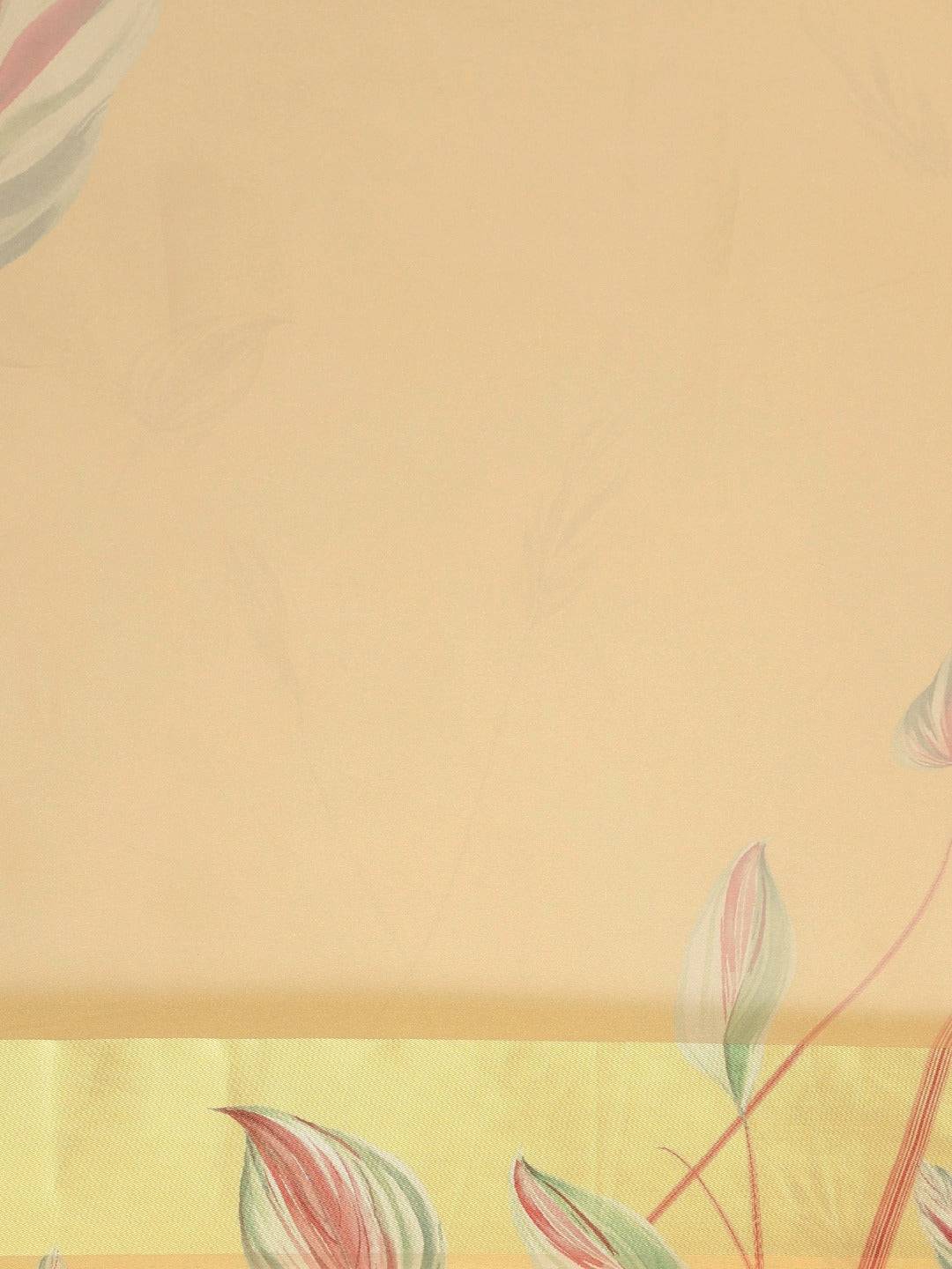 Yellow Soft Organza Saree with Satin Border and Flower Digital Print