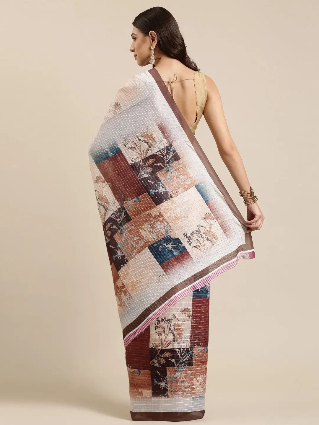 Beautiful Abstract Printed With Sequinned Work Silk Saree