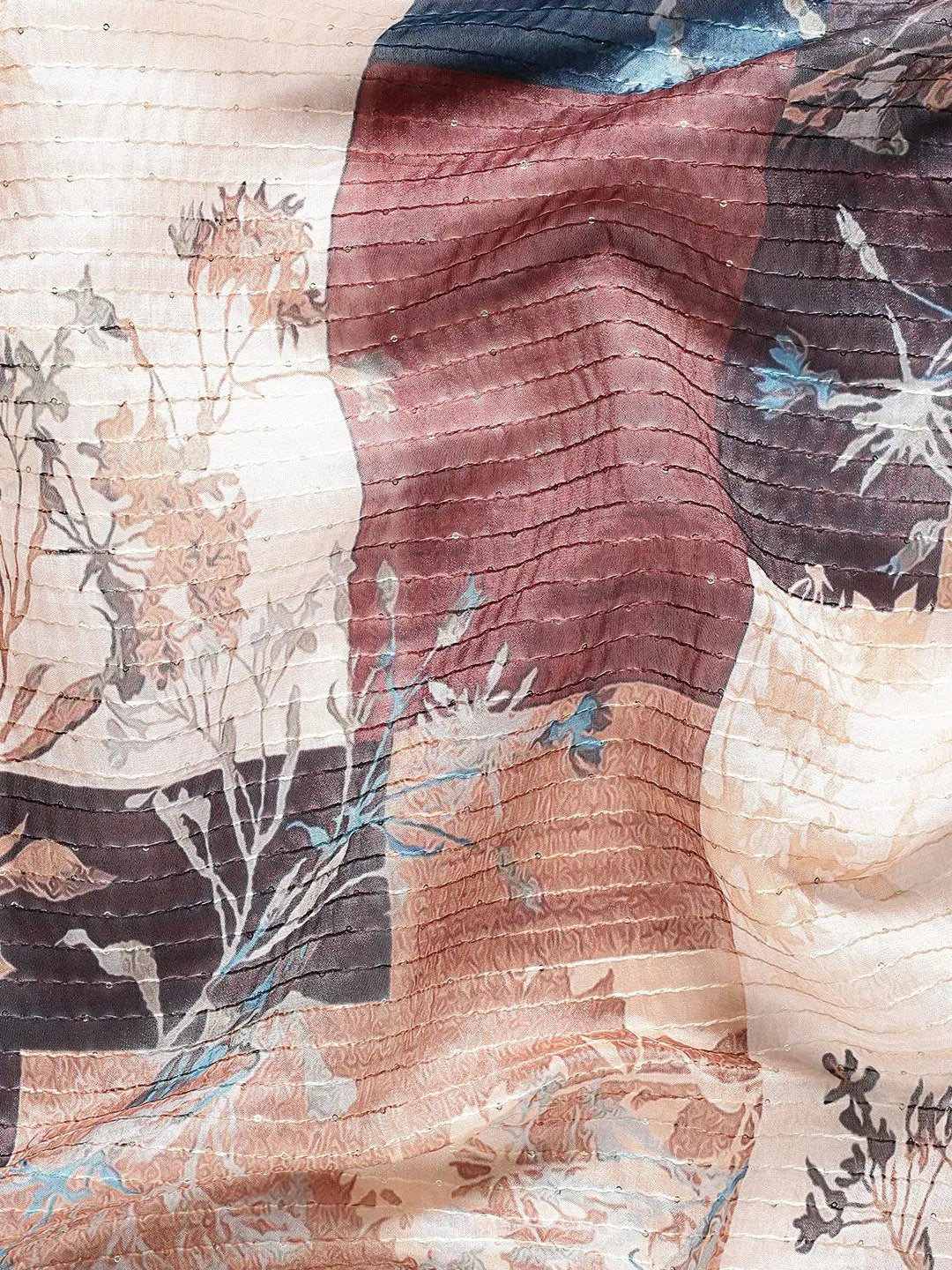 Beautiful Abstract Printed With Sequinned Work Silk Saree