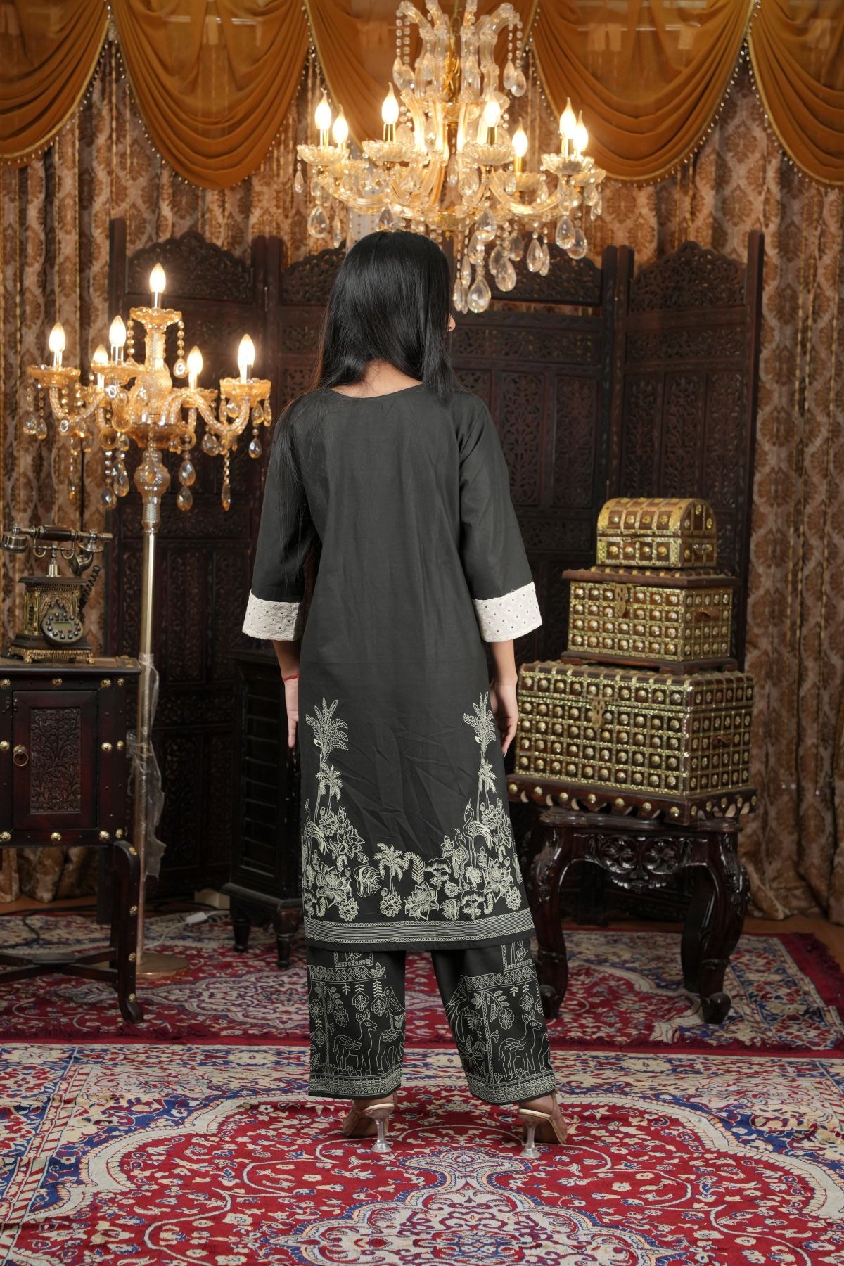 Tantikaa Midnight Folk Art Printed cotton kurts set