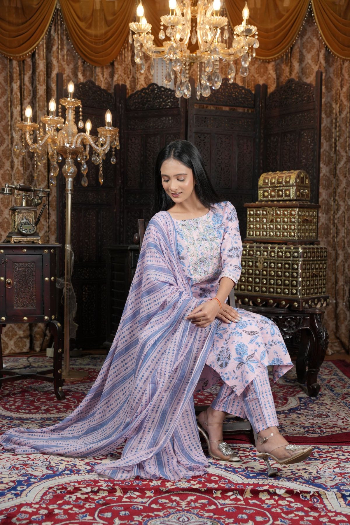 Pastel Bloom Embroided kurta set Dupatta