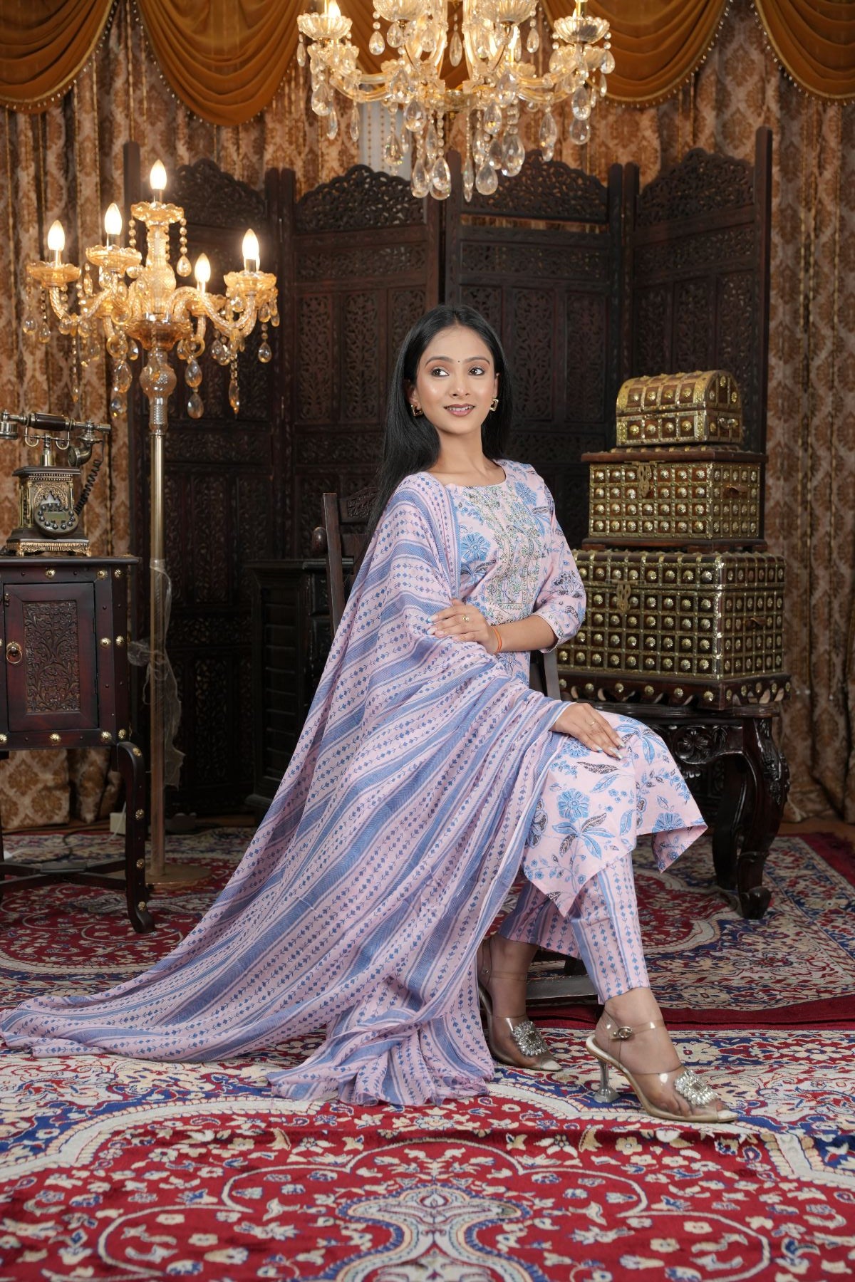 Pastel Bloom Embroided kurta set Dupatta
