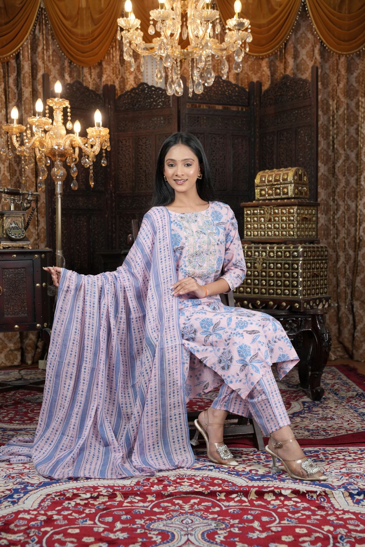 Pastel Bloom Embroided kurta set Dupatta