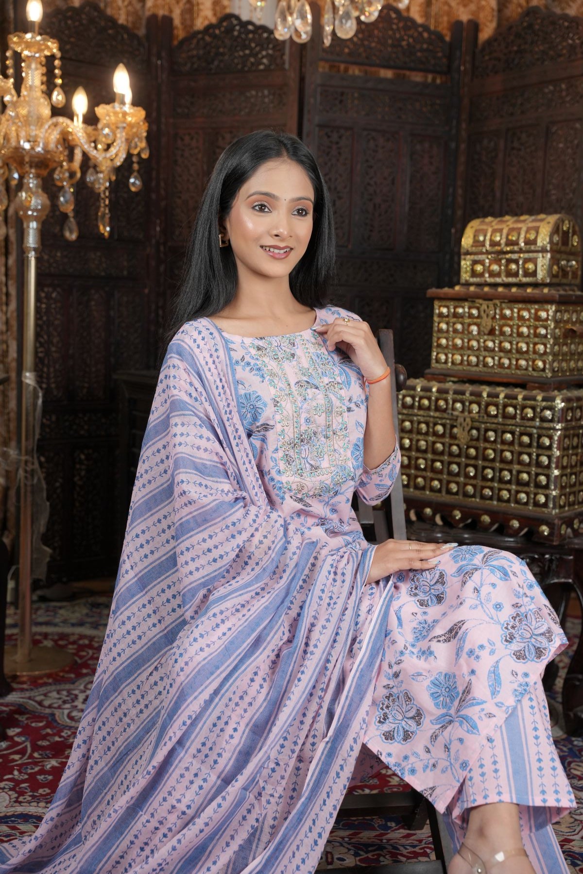 Pastel Bloom Embroided kurta set Dupatta