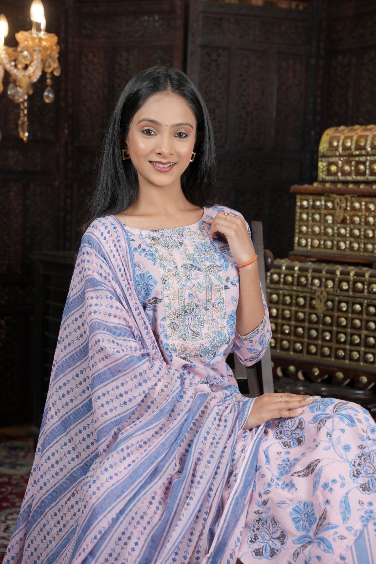 Pastel Bloom Embroided kurta set Dupatta