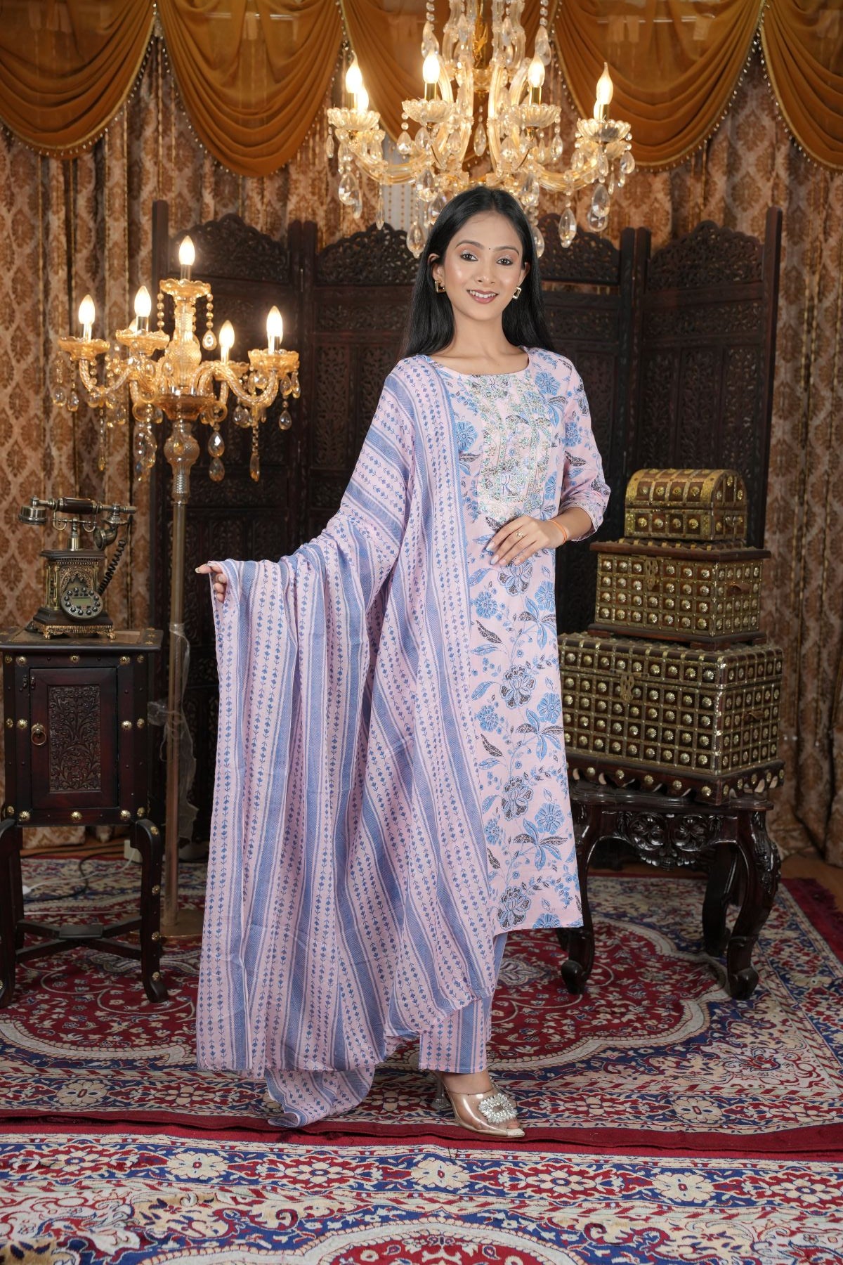Pastel Bloom Embroided kurta set Dupatta
