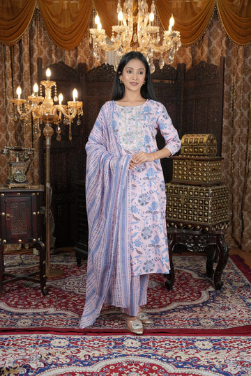 Pastel Bloom Embroided kurta set Dupatta