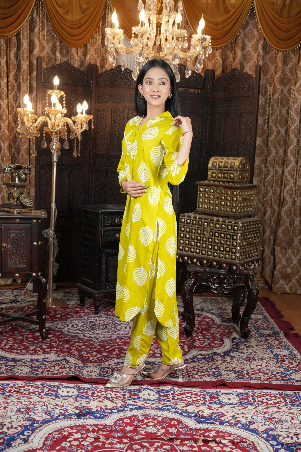 Lime Yellow Cotton Co-Ord Kurta Set