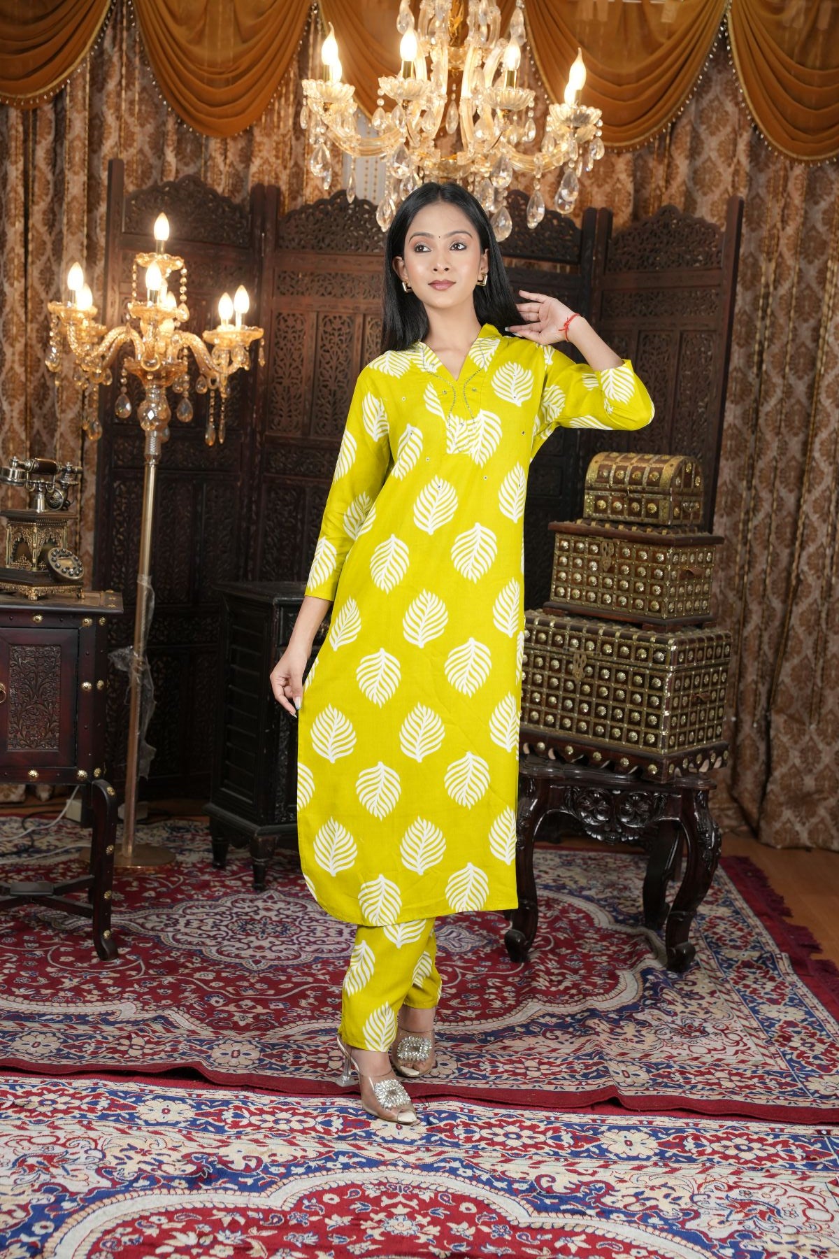 Lime Yellow Cotton Co-Ord Kurta Set