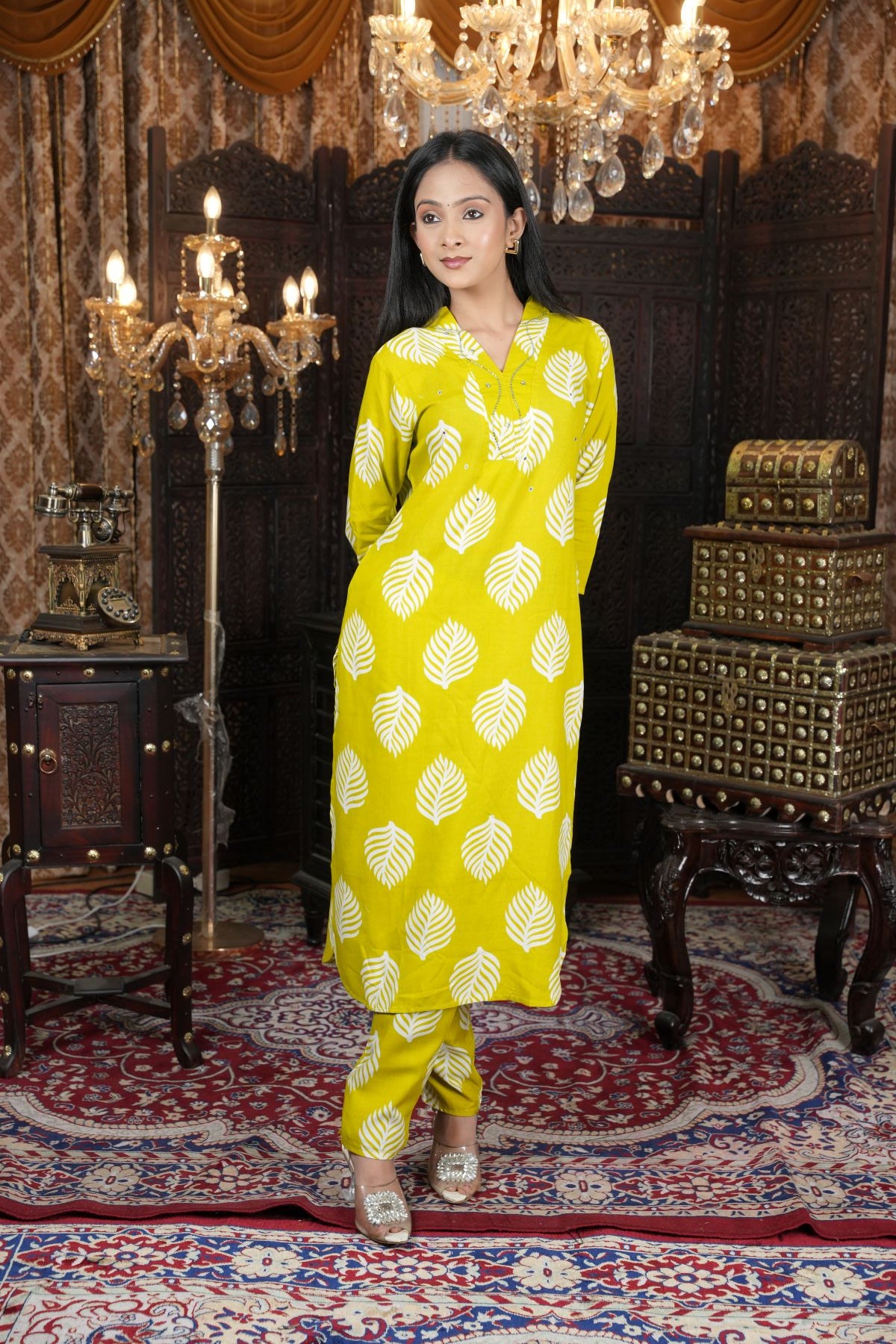 Lime Yellow Cotton Co-Ord Kurta Set