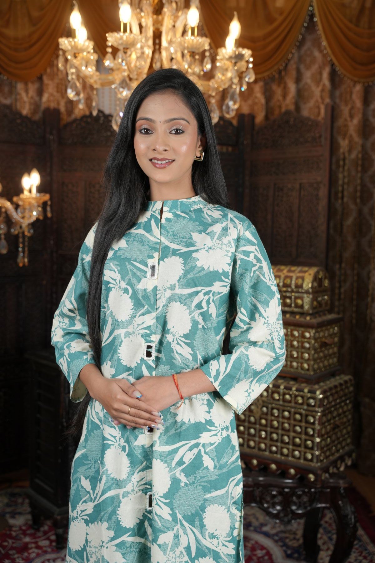 Tantikaa Mint Floral Cambric Cotton Kurta Set