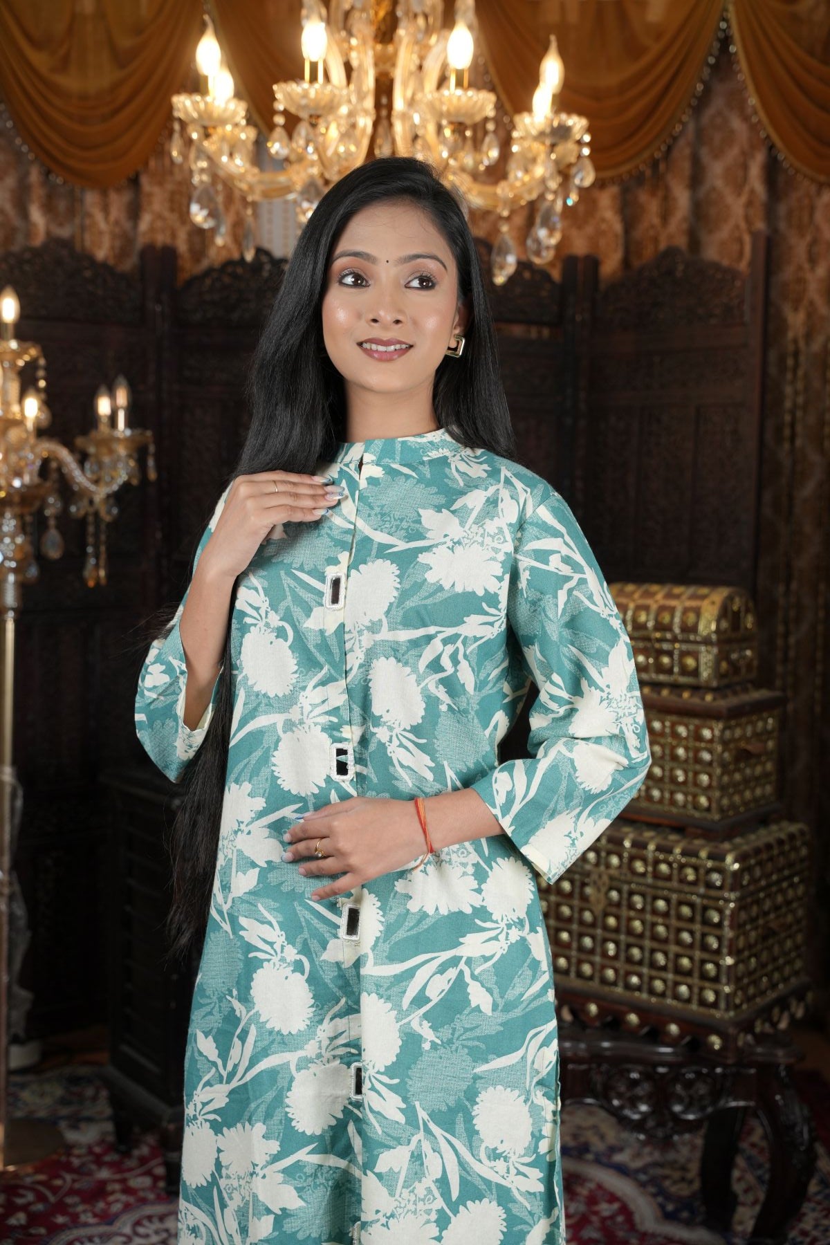 Tantikaa Mint Floral Cambric Cotton Kurta Set