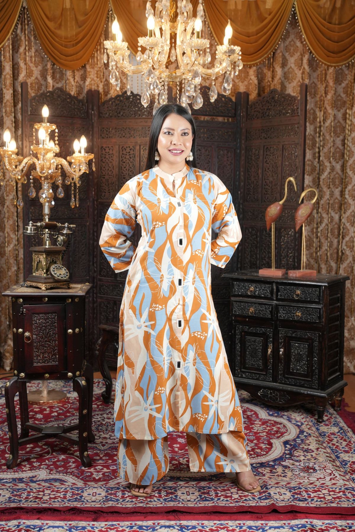 Abstract Printed Bombay Rayon Kurta Co-ord set
