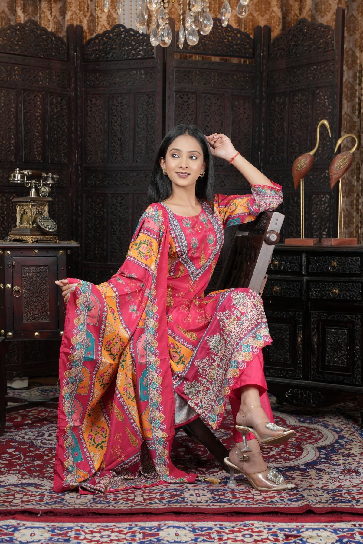 Pure Chinon Handwork Kurta set with Dupatta