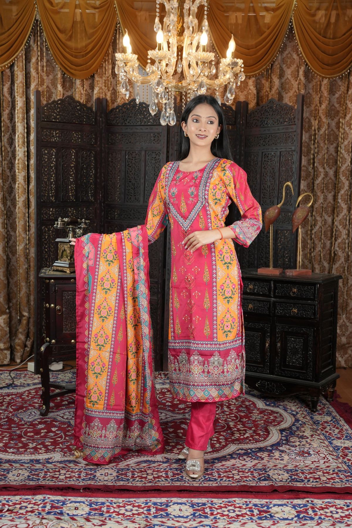 Pure Chinon Handwork Kurta set with Dupatta