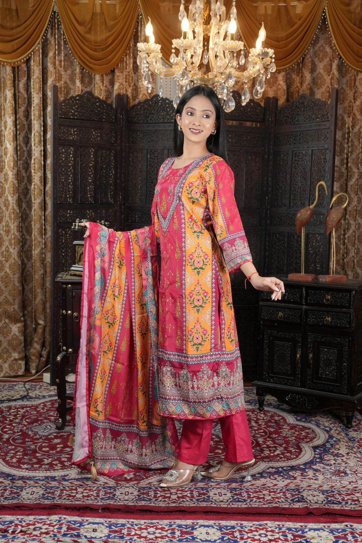 Pure Chinon Handwork Kurta set with Dupatta