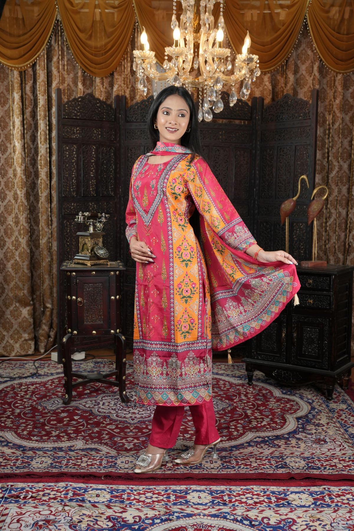 Pure Chinon Handwork Kurta set with Dupatta