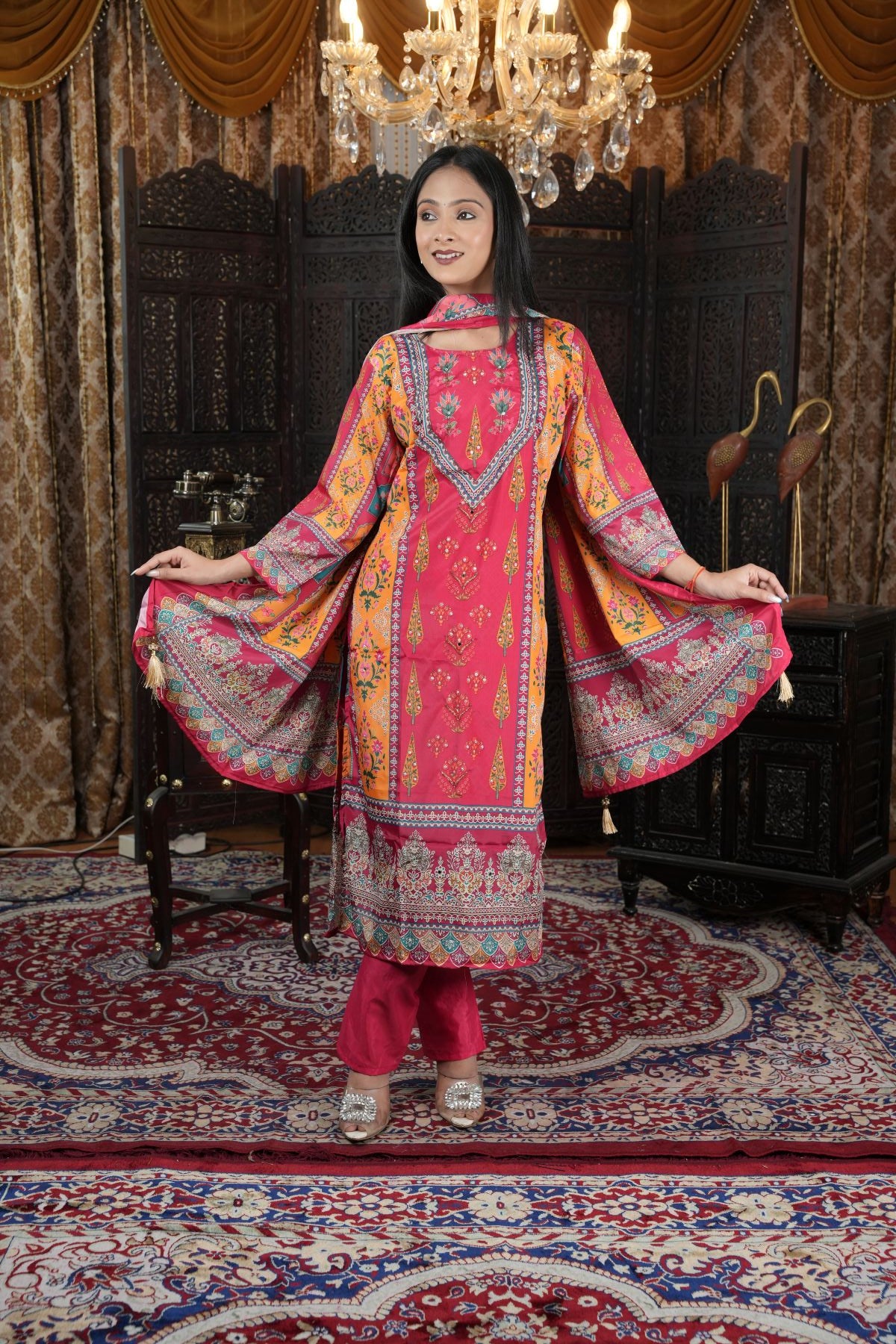 Pure Chinon Handwork Kurta set with Dupatta