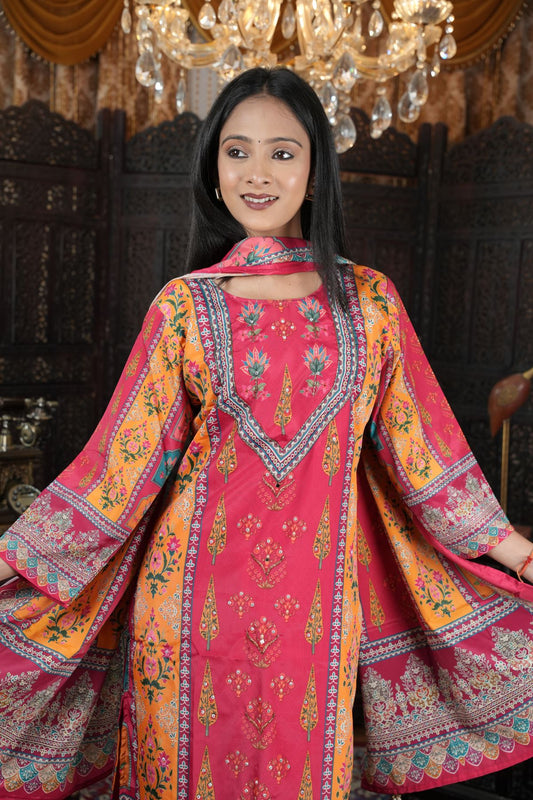 Pure Chinon Handwork Kurta set with Dupatta