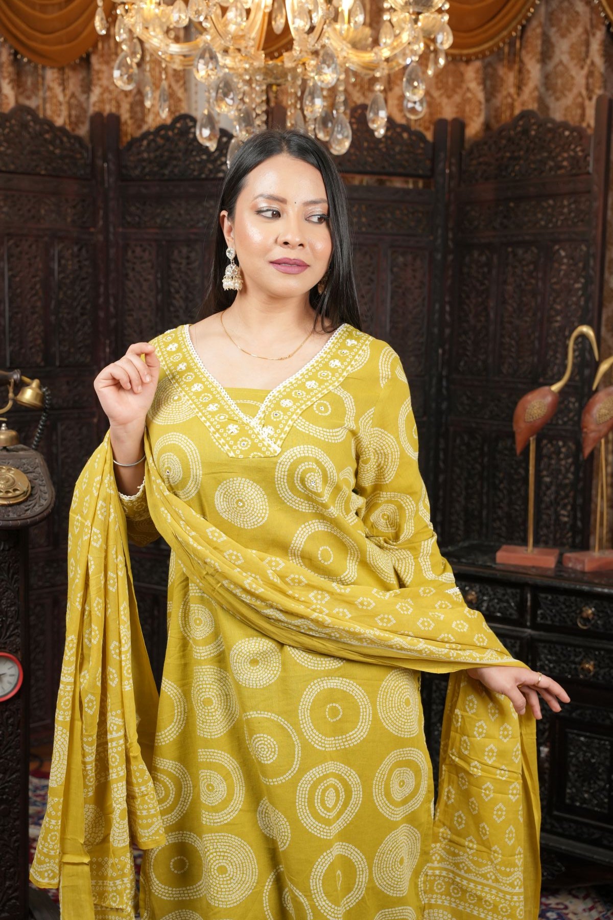 Pista Glow Printed Kurta Set with Dupatta