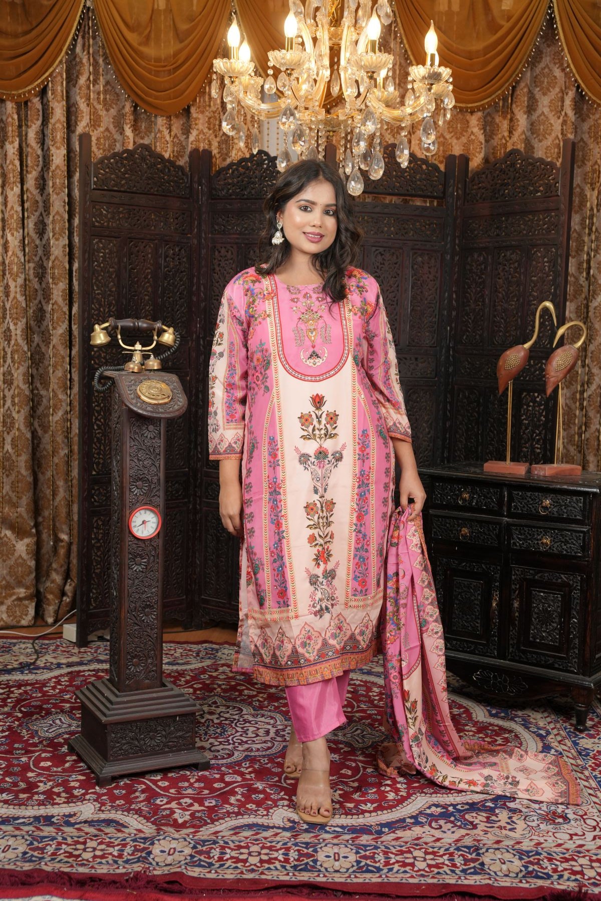 Rose Bloom Chinon kurta set with dupatta