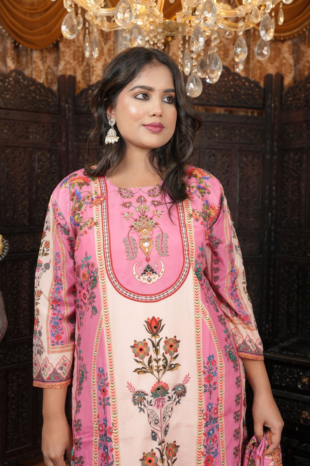 Rose Bloom Chinon kurta set with dupatta