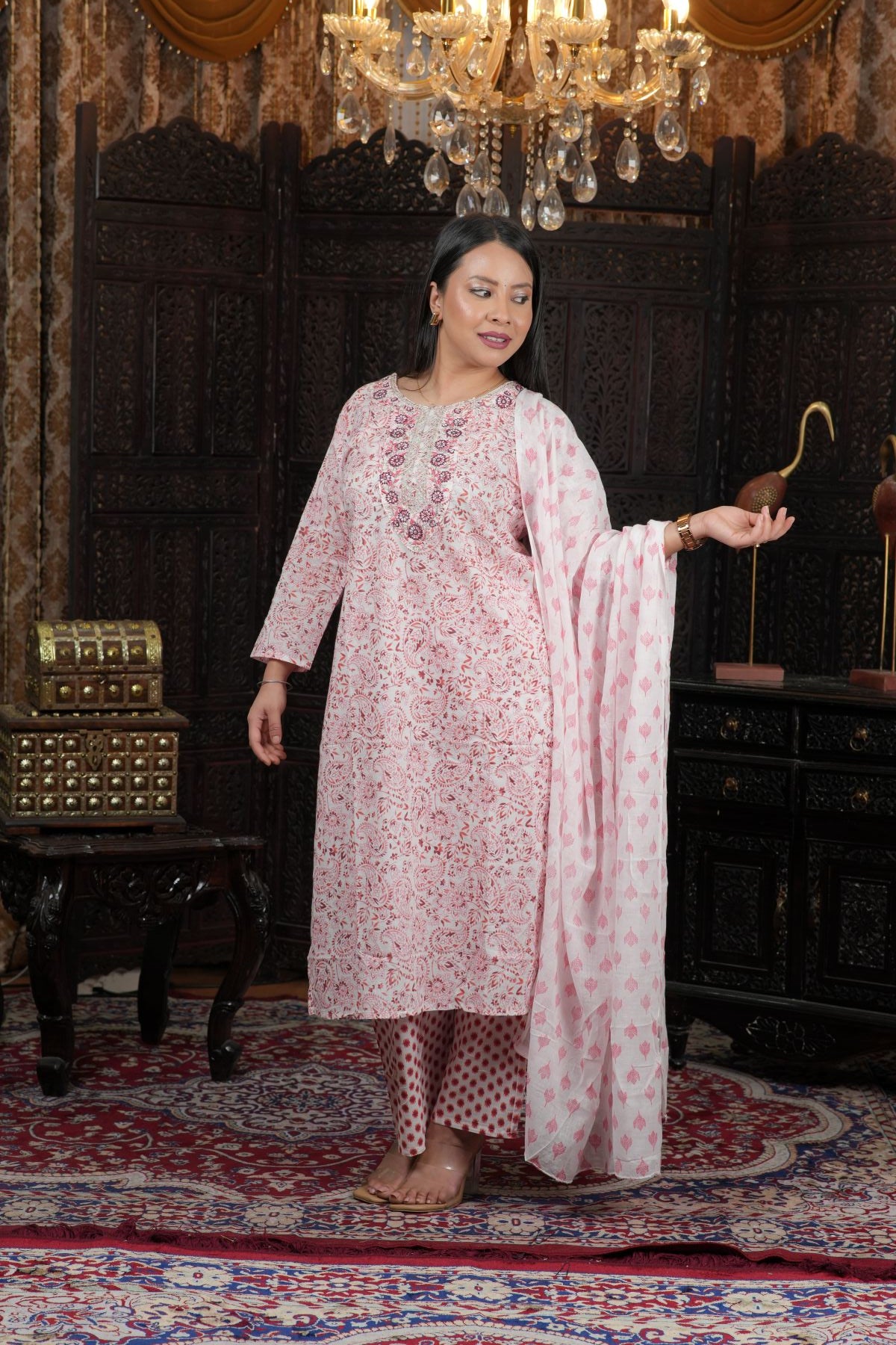 Blush Bloom Cotton Kurta Set with Dupatta