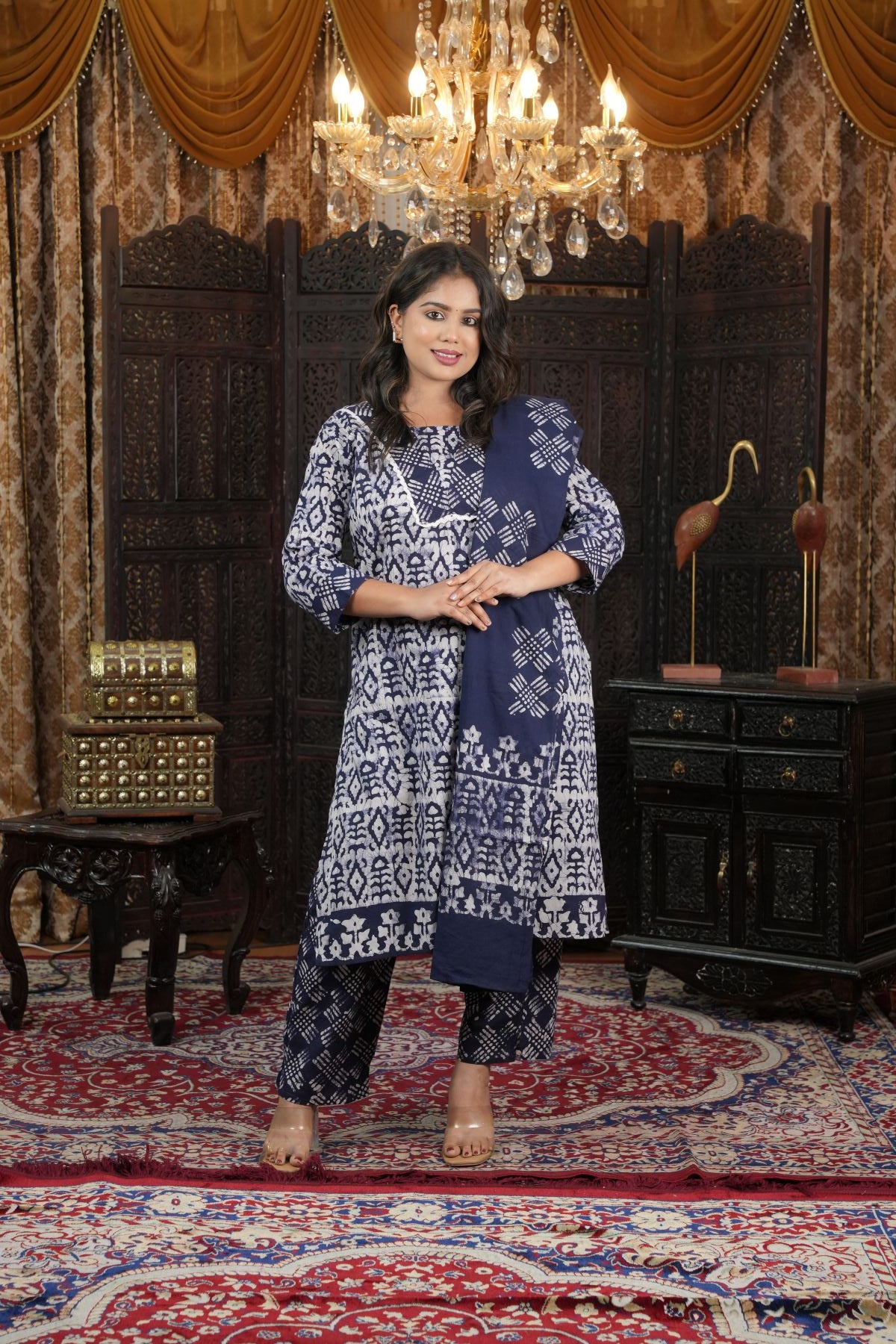 Indigo Batik Print pure cotton kurta set with Dupatta
