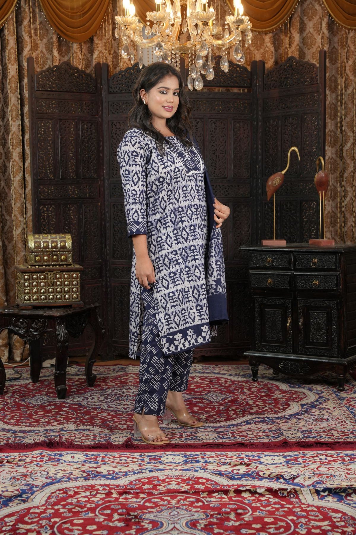 Indigo Batik Print pure cotton kurta set with Dupatta