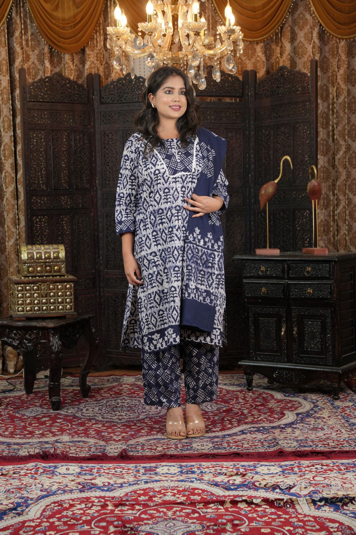 Indigo Batik Print pure cotton kurta set with Dupatta